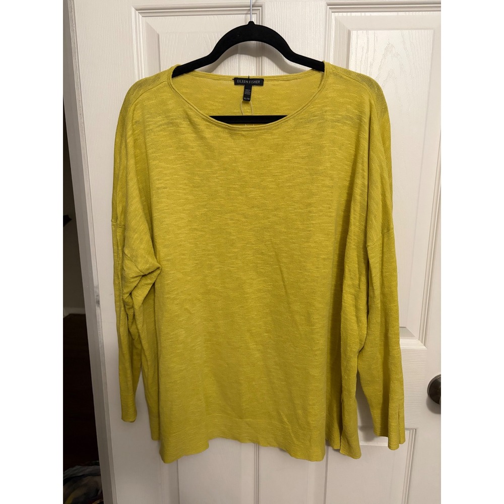 Eileen Fisher | Lightweight Sweater Long Sleeve Organic Linen Cotton Yellow XL